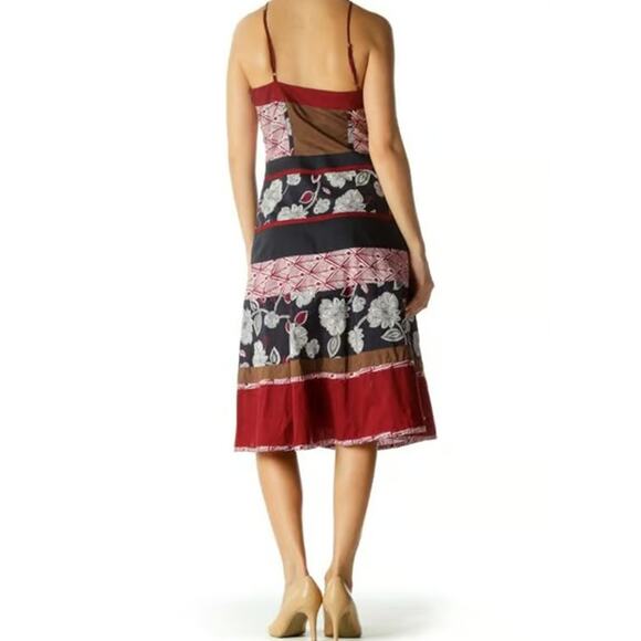 BCBGMaxAzria Patchwork Floral Halter Midi Dress Red - Picture 4 of 11